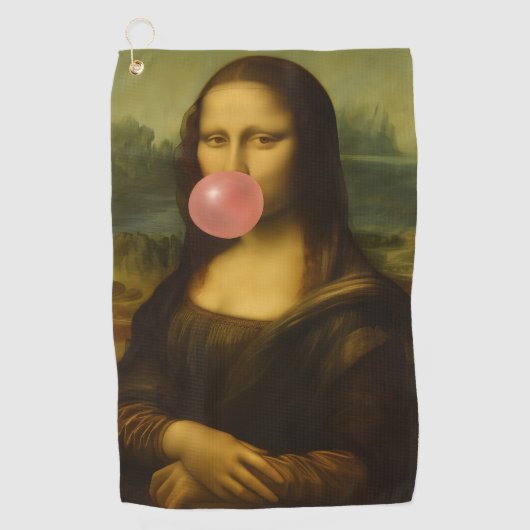 Mona Lisa blaast roze bubbelkauwgom Golfhanddoek (Voorkant)