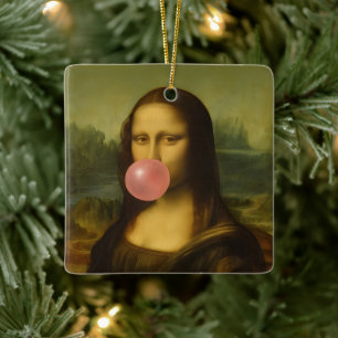 Mona Lisa blaast roze bubbelkauwgom Keramisch Ornament