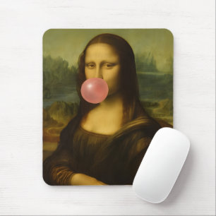 Mona Lisa blaast roze bubbelkauwgom Muismat
