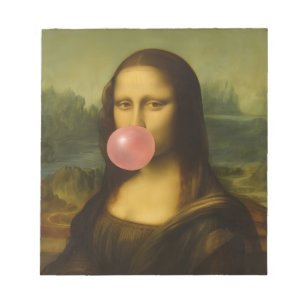 Mona Lisa blaast roze bubbelkauwgom Notitieblok