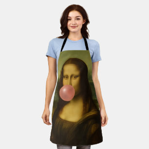 Mona Lisa blaast roze bubbelkauwgom Schort