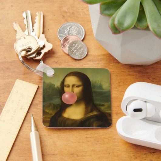 Mona Lisa blaast roze bubbelkauwgom Sleutelhanger (Bureau)