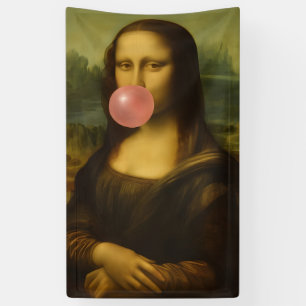 Mona Lisa blaast roze bubbelkauwgom Spandoek