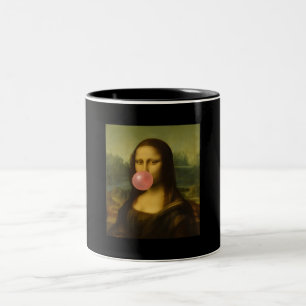 Mona Lisa blaast roze bubbelkauwgom Tweekleurige Koffiemok