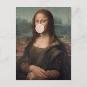 Mona Lisa Blaast Roze Bubble Gum  Briefkaart