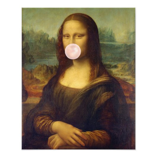 Mona Lisa Blaast Roze Bubble Gum  Foto Afdruk (Voorkant)