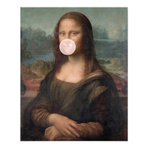 Mona Lisa Blaast Roze Bubble Gum  Foto Afdruk