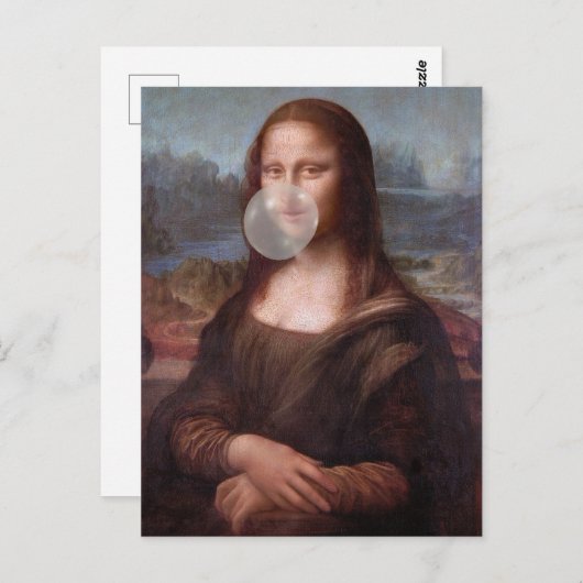 Mona Lisa blazen grijze kauwgom Briefkaart (Voorkant / Achterkant)