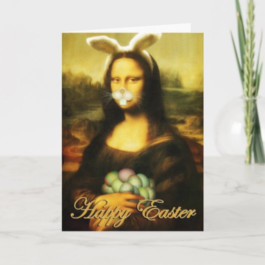 Mona Lisa Bunny Ears Easter Feestdagen Kaart (Voorkant)