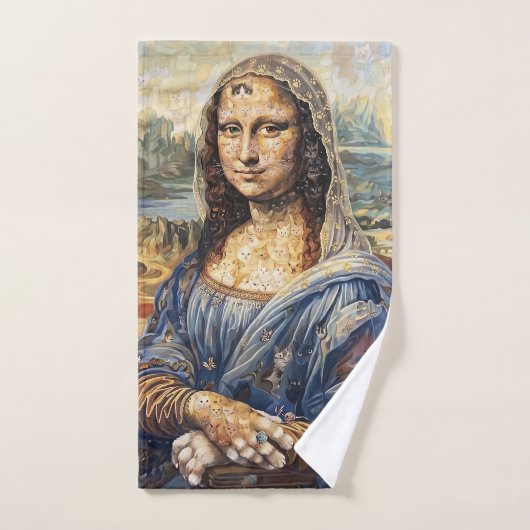 Mona Lisa collage art made with cat faces (Serviette à main)