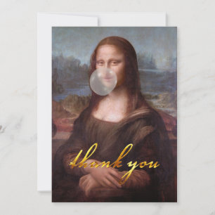 Mona Lisa die een grijze kauwgomblaas blaast Bedankkaart