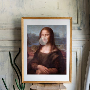 Mona Lisa die grijze kauwgom blaast Foto Afdruk