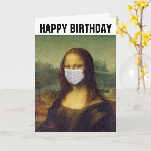 MONA LISA DRAAGT MASKER VERJAARDAG KAART (Gele Bloem)