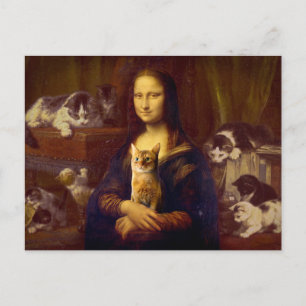 Mona Lisa en haar kat Briefkaart