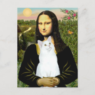 Mona Lisa en witte kat Briefkaart