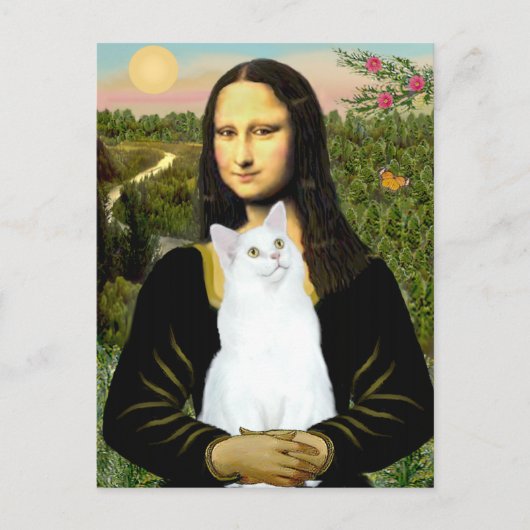 Mona Lisa en witte kat Briefkaart (Voorkant)