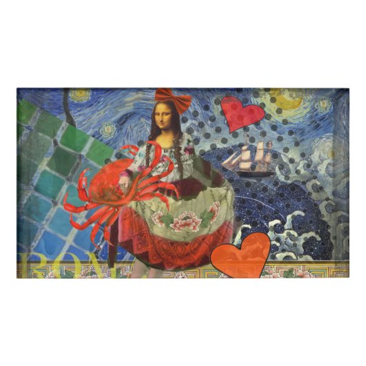 Mona Lisa Fun Zodiac Whimsical Naambadge (Voorkant)