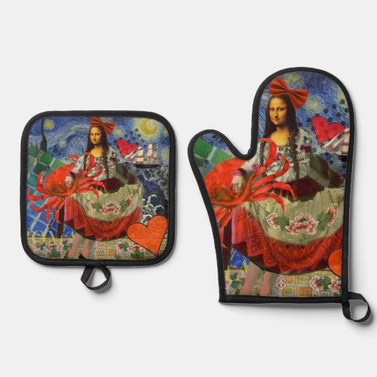 Mona Lisa Fun Zodiac Whimsical Ovenwant & Pannenlap Set (Voorkant)