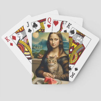 Mona Lisa & haar kat  -  monogram  Pokerkaarten