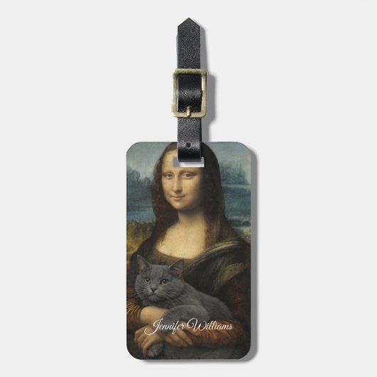 Mona Lisa Holding Elegant Gray Cat                 Bagagelabel (Voorkant verticaal)