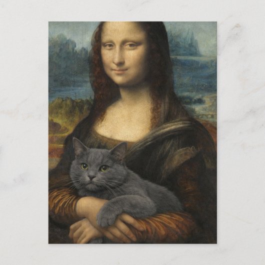 Mona Lisa Holding Elegant Gray Cat Briefkaart (Voorkant)