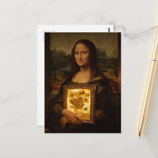 Mona Lisa Holds a Van Gogh Briefkaart (Voorkant / Achterkant in situ)