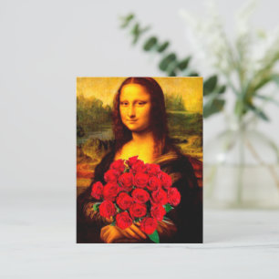 Mona Lisa houdt de rode rozen Leonardo Da Vinci va Briefkaart