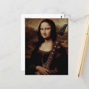Mona Lisa houdt een gitaar vast Briefkaart