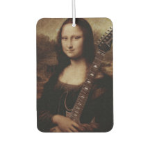 Mona Lisa houdt een gitaar vast