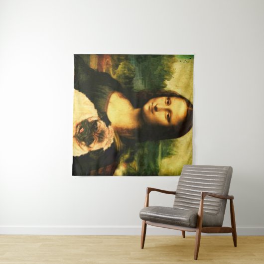 Mona Lisa houdt een pug vol, Pug-liefhebber Wandkleed (In Situ (horizontaal))
