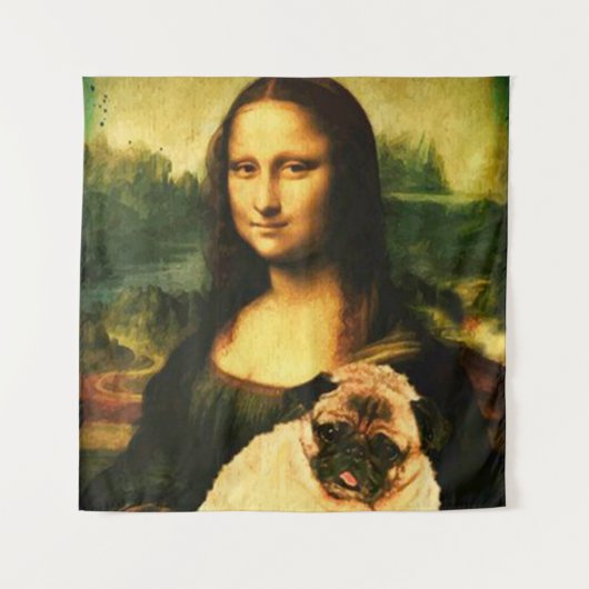 Mona Lisa houdt een pug vol, Pug-liefhebber Wandkleed (Voorkant)