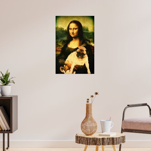 Mona Lisa houdt een pug vol, Pug-liefhebbers Poster (Woonkamer 3)