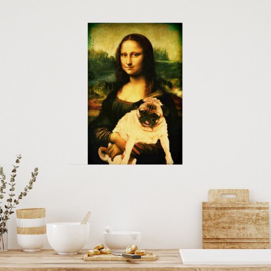 Mona Lisa houdt een pug vol, Pug-liefhebbers Poster (Keuken)