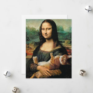 Mona Lisa houdt haar kat vast Feestdagenkaart