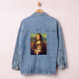 Mona Lisa houdt haar kattehuisdier Leonardo da Vin Denim Jacket