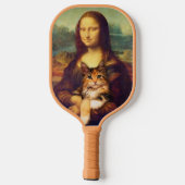 Mona Lisa houdt haar kattehuisdier Leonardo da Vin Pickleball Paddle (Achterkant)