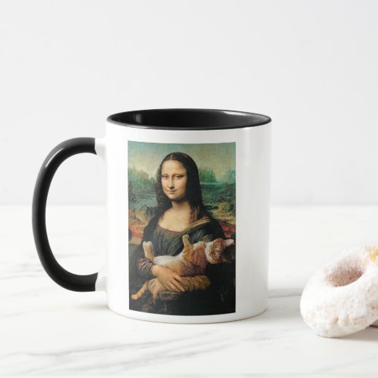 Mona Lisa houdt haar kattekattenliefhebbers vast Mok (Met donut)