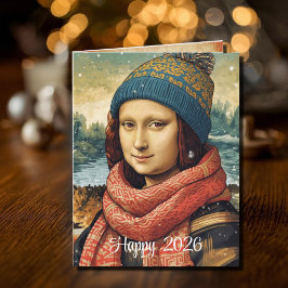 Mona Lisa  in beanie  - Happy 2026 Kaart