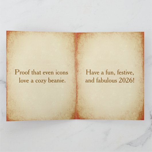 Mona Lisa in beanie - Happy 2026 Kaart (Binnen)