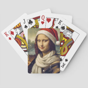Mona Lisa in een kerstmuts - feestelijke sfeer Pokerkaarten