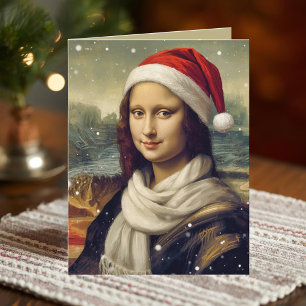 Mona Lisa in een kerstmuts - grappige quote Kaart