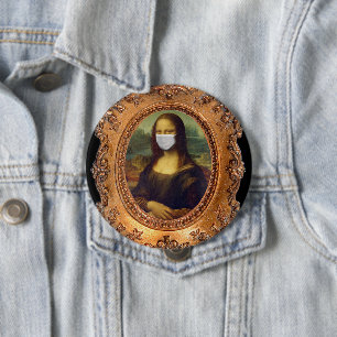 Mona lisa in een mondkapje leonardo da Vinci Ronde Button 4,0 Cm