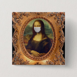 Mona lisa in een mondkapje leonardo da Vinci Vierkante Button 5,1 Cm