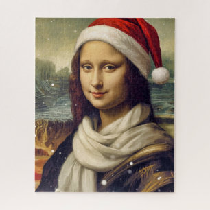 Mona Lisa in kerstmannenhoed - feestelijke sfeer Legpuzzel