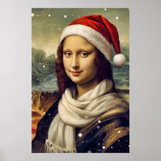 Mona Lisa in Santa hat - festive vibes Poster (Voorkant)