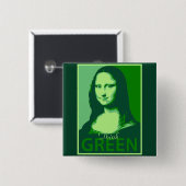 Mona Lisa is Groen Vierkante Button 5,1 Cm (Voorkant /achterkant)