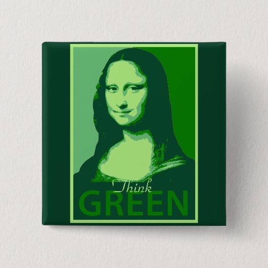Mona Lisa is Groen Vierkante Button 5,1 Cm (Voorkant)