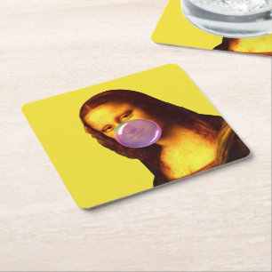Mona Lisa Kauwgum Bubble Vierkante Kartonnen Onderzetter