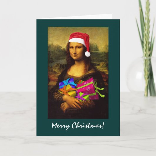 Mona Lisa komt als kerstman Feestdagen Kaart (Voorkant)