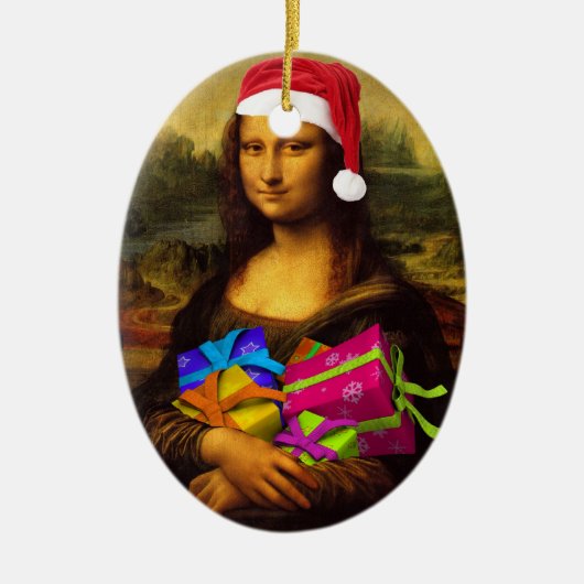 Mona Lisa komt als kerstman Keramisch Ornament (Voorkant)